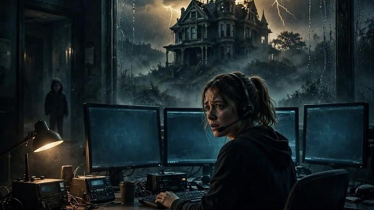 Still from Don't Hang Up: a dispatcher at her desk at night